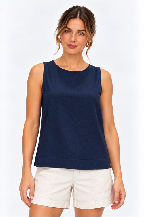 Blusa linho botoes costas marinho..